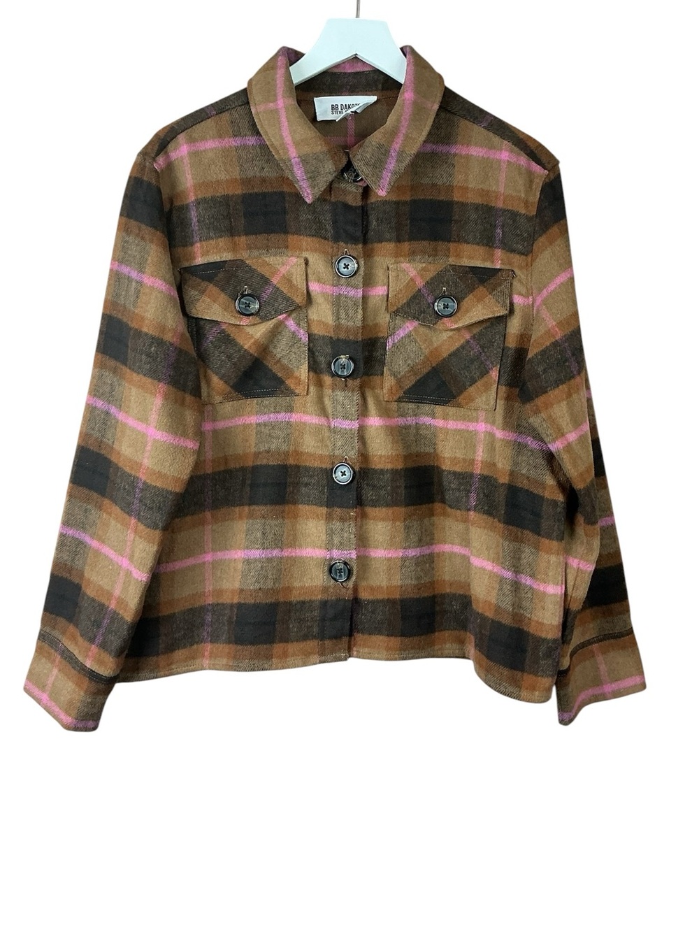 BB Dakota Steve Madden Brown Plaid Flannel Placket Women Sz XL